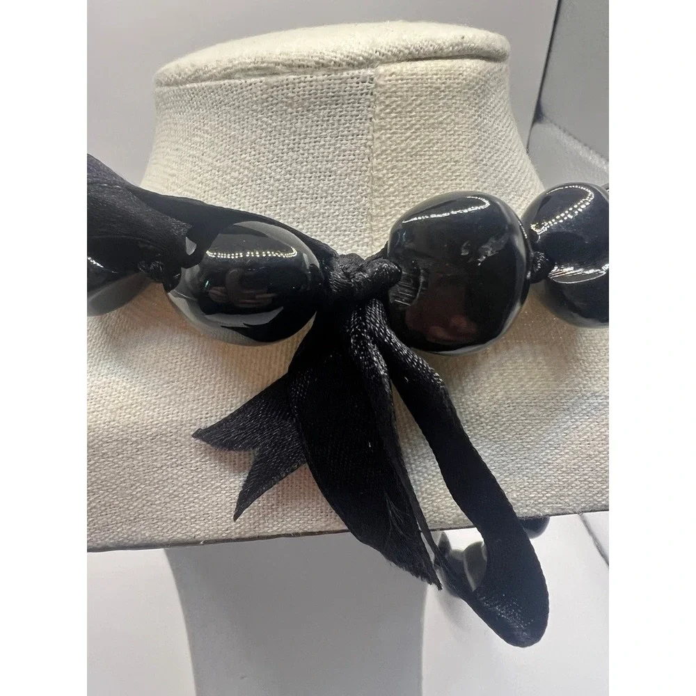 Kukui Nut Lei Necklace Black Polished Ribbon Tie Island Lightweight‎ Hawaiian